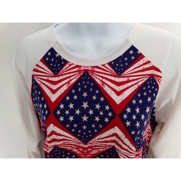 Lularoe Medium Randy Raglan Red White Blue stars & stripes Americana Top size M - Picture 3 of 8
